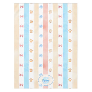 Pastellstreifen - Paw-Prints, blaue Blume, rosa Bo Tischdecke