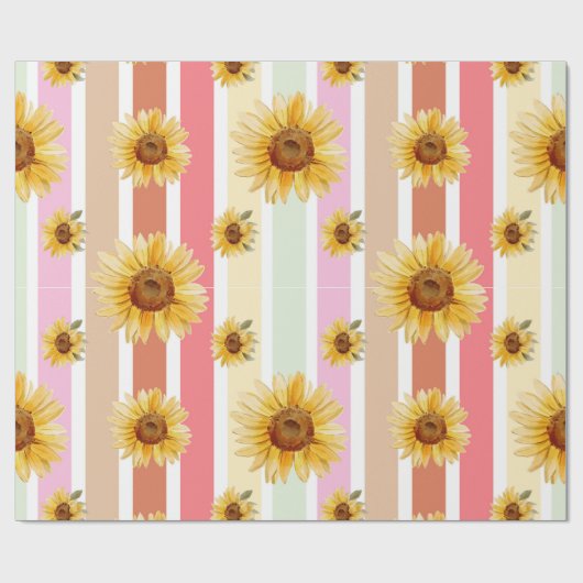 Pastellstreifen Sonnenblumen Geschenk Packpapier (Flach)