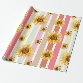 Pastellstreifen Sonnenblumen Geschenk Packpapier