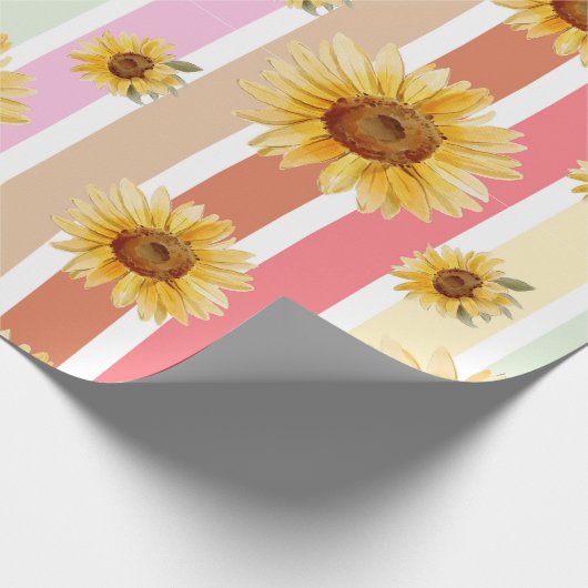 Pastellstreifen Sonnenblumen Geschenk Packpapier (Ecke)