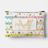 Pastellstreifen und Goldsterne personalisiert Zubehörtasche (Vorderseite)