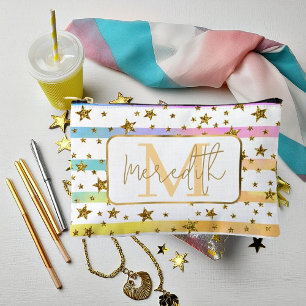 Pastellstreifen und Goldsterne personalisiert Zubehörtasche