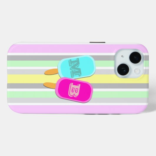 Pastellstreifen und Popsicles Monogramm Case-Mate iPhone Hülle (Rückseite (Horizontal))