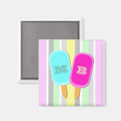 Pastellstreifen und Popsicles Monogramm Magnet (Vorderseite/Rückseite)