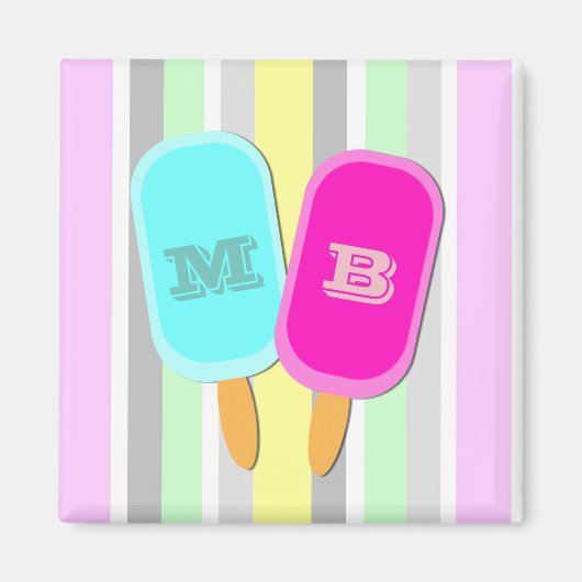 Pastellstreifen und Popsicles Monogramm Magnet (Vorne)