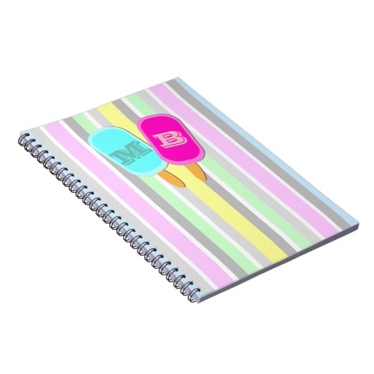 Pastellstreifen und Popsicles Monogramm Notizblock (Rechte Seite)
