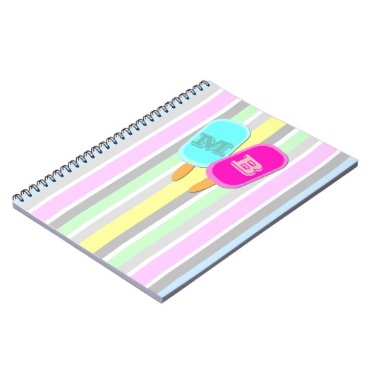 Pastellstreifen und Popsicles Monogramm Notizblock (Linke Seite)