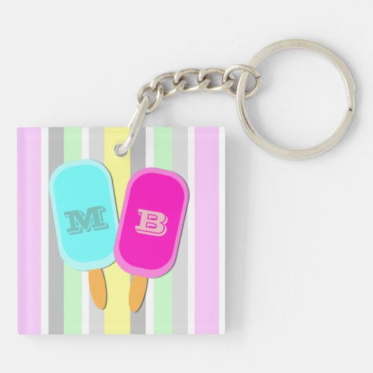 Pastellstreifen und Popsicles Monogramm Schlüsselanhänger (Rückseite)