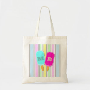 Pastellstreifen und Popsicles Monogramm Tragetasche