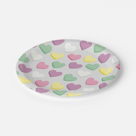 Pastellsüßigkeits-Gesprächs-Herz-Pappteller Pappteller (Schrägansicht)
