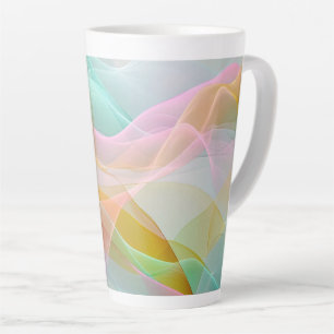 Pastellsymphonie aus schwebenden, dünnen Bändern Milchtasse