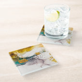 Pastelltenderness: Goldene Wirbel Kunst. Glasuntersetzer (Schrägansicht)