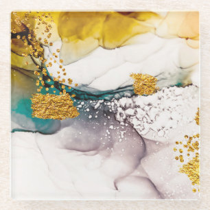 Pastelltenderness: Goldene Wirbel Kunst. Glasuntersetzer
