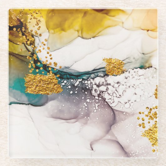 Pastelltenderness: Goldene Wirbel Kunst. Glasuntersetzer (Vorderseite)