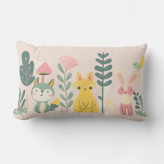 Pastelltiere mit Pflanze Lendenkissen (Vorderseite)