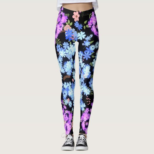 Pastelltöne Blumenmuster Schwarz BG Leggings (Vorderseite)