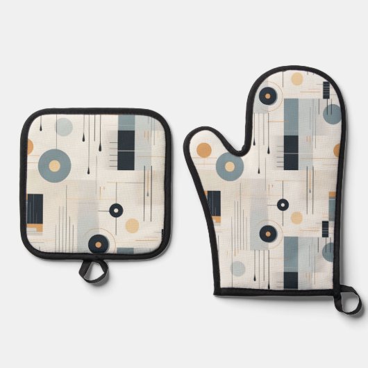 Pastelltöne des geometrischen Musters Mitte des Ja Ofenhandschuh & Topflappen-Set (Vorderseite)