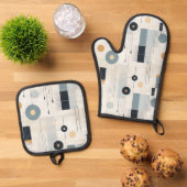 Pastelltöne des geometrischen Musters Mitte des Ja Ofenhandschuh & Topflappen-Set (Oben Unten)