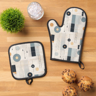 Pastelltöne des geometrischen Musters Mitte des Ja Ofenhandschuh & Topflappen-Set