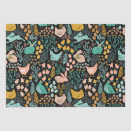 Pastelltöne Ostersymbolmuster auf schwarz Seidenpapier