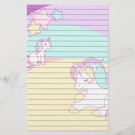 PastellUnicorns im gelben lila Rosa und in Briefpapier (Vorderseite)