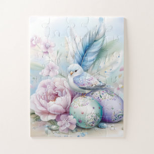 Pastellvogel, Pfingstrose und Ostereier Puzzle