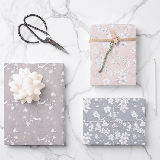Pastellvögel und Blume Geschenkpapier Set (Vorderseite)