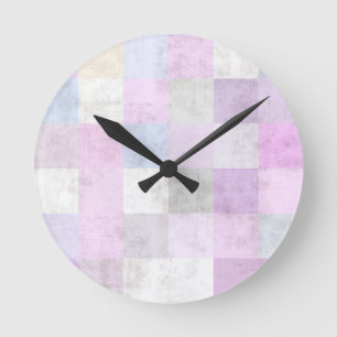 Pastellweiche texturierte spielerische Karos Runde Wanduhr