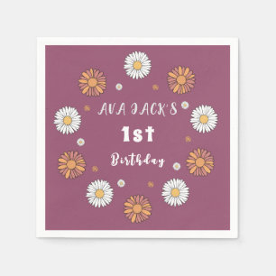 Pastellweiße und rosa orangefarbene Blume Serviette