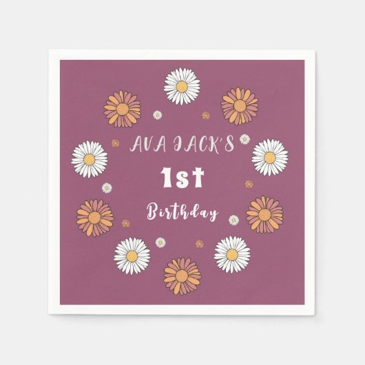 Pastellweiße und rosa orangefarbene Blume Serviette (Vorderseite)