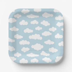Pastellwolken Ästhetisches Baby Blau und Weiß Pappteller