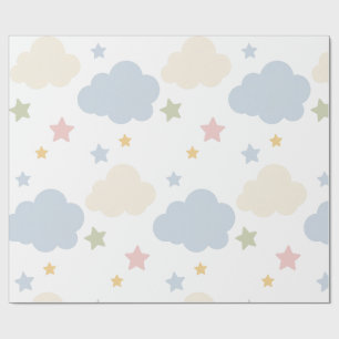 Pastellwolken und Sterne Baby Shower Geschenkpapier