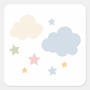Pastellwolken und Sterne Baby Shower Quadratischer Aufkleber