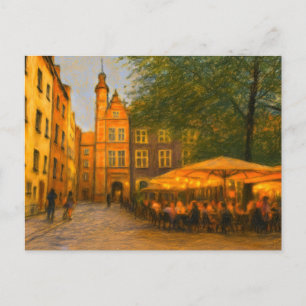 Pastellzeichnung von Danziger Altstadt-Restaurants Feiertagspostkarte