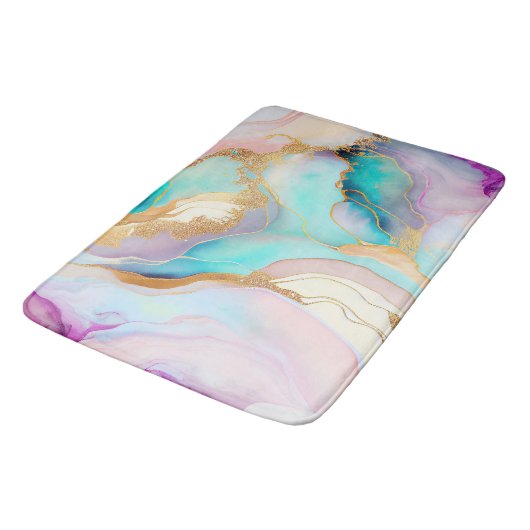 Pastelmarmorfarbe abstrakter Glitzer Kunst Badematte (Schrägansicht)