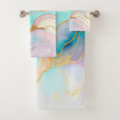 Pastelmarmorfarbe abstrakter Glitzer Kunst Badhandtuch Set (Insitu)