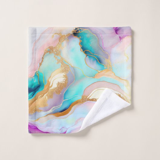 Pastelmarmorfarbe abstrakter Glitzer Kunst Badhandtuch Set (Waschlappen)
