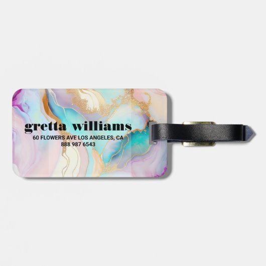 Pastelmarmorfarbe abstrakter Glitzer Kunst Gepäckanhänger (Rückseite horizontal)