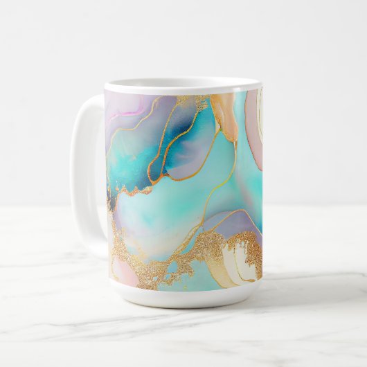 Pastelmarmorfarbe abstrakter Glitzer Kunst Kaffeetasse (Vorderseite Links)