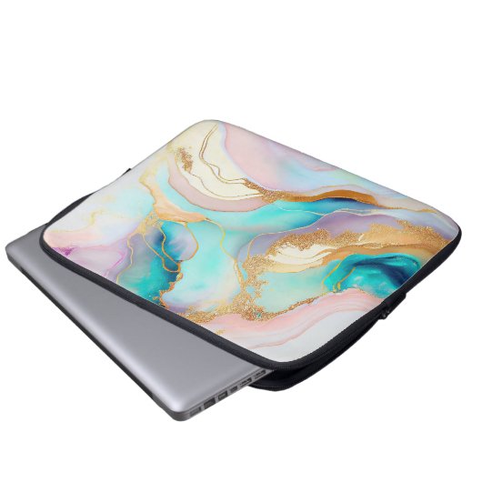 Pastelmarmorfarbe abstrakter Glitzer Kunst Laptopschutzhülle (Vorne Knopf)