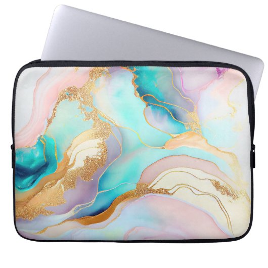Pastelmarmorfarbe abstrakter Glitzer Kunst Laptopschutzhülle (Vorderseite)