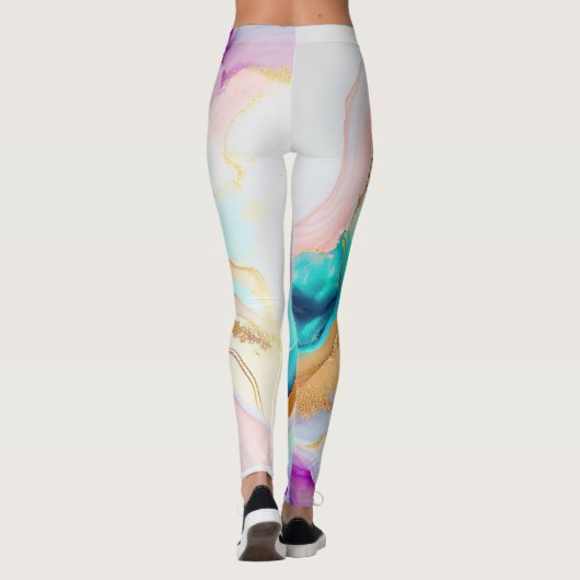Pastelmarmorfarbe abstrakter Glitzer Kunst Leggings (Rückseite)