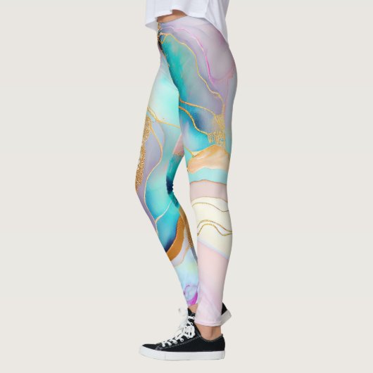 Pastelmarmorfarbe abstrakter Glitzer Kunst Leggings (Links)