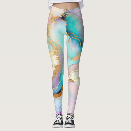 Pastelmarmorfarbe abstrakter Glitzer Kunst Leggings (Vorderseite)