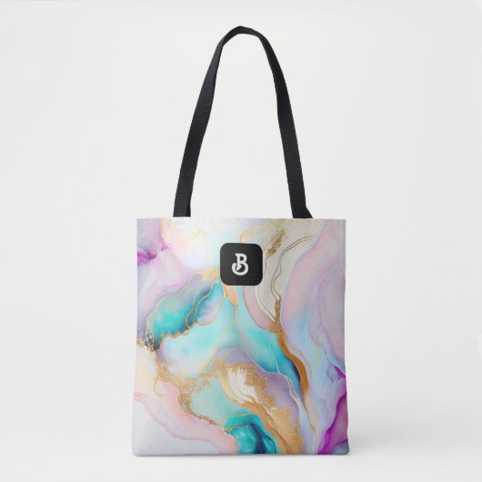 Pastelmarmorfarbe abstrakter Glitzer Kunst Tasche (Vorderseite)