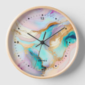 Pastelmarmorfarbe abstrakter Glitzer Kunst Uhr (Vorderseite)