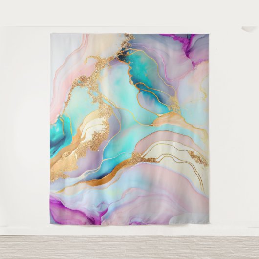 Pastelmarmorfarbe abstrakter Glitzer Kunst Wandteppich (Vorderseite)