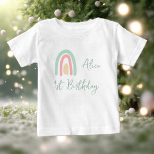 Pastelminze, gelber Regenbogen 1. Geburtstag Party Baby T-shirt