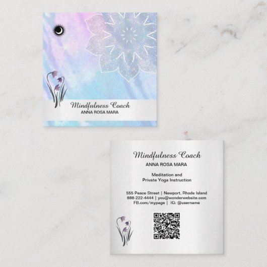 *~* Pastelmoon QR-Code Mandala Foil Floral Squar Quadratische Visitenkarte (Vorne/Hinten)