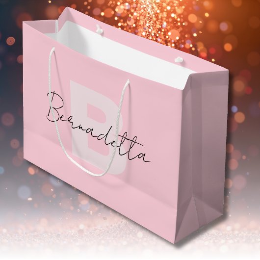 Pastelpink | Elegantes handgeschriebenes Namenssch Große Geschenktüte